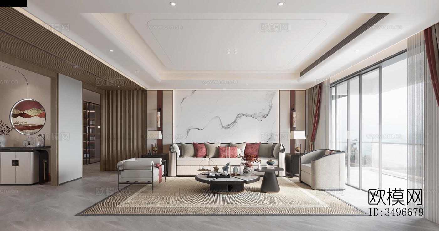 新中式售楼处效果图下载（渲染图1）