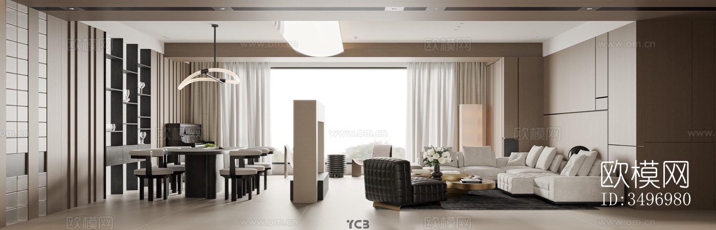 现代大平层效果图下载（渲染图6）