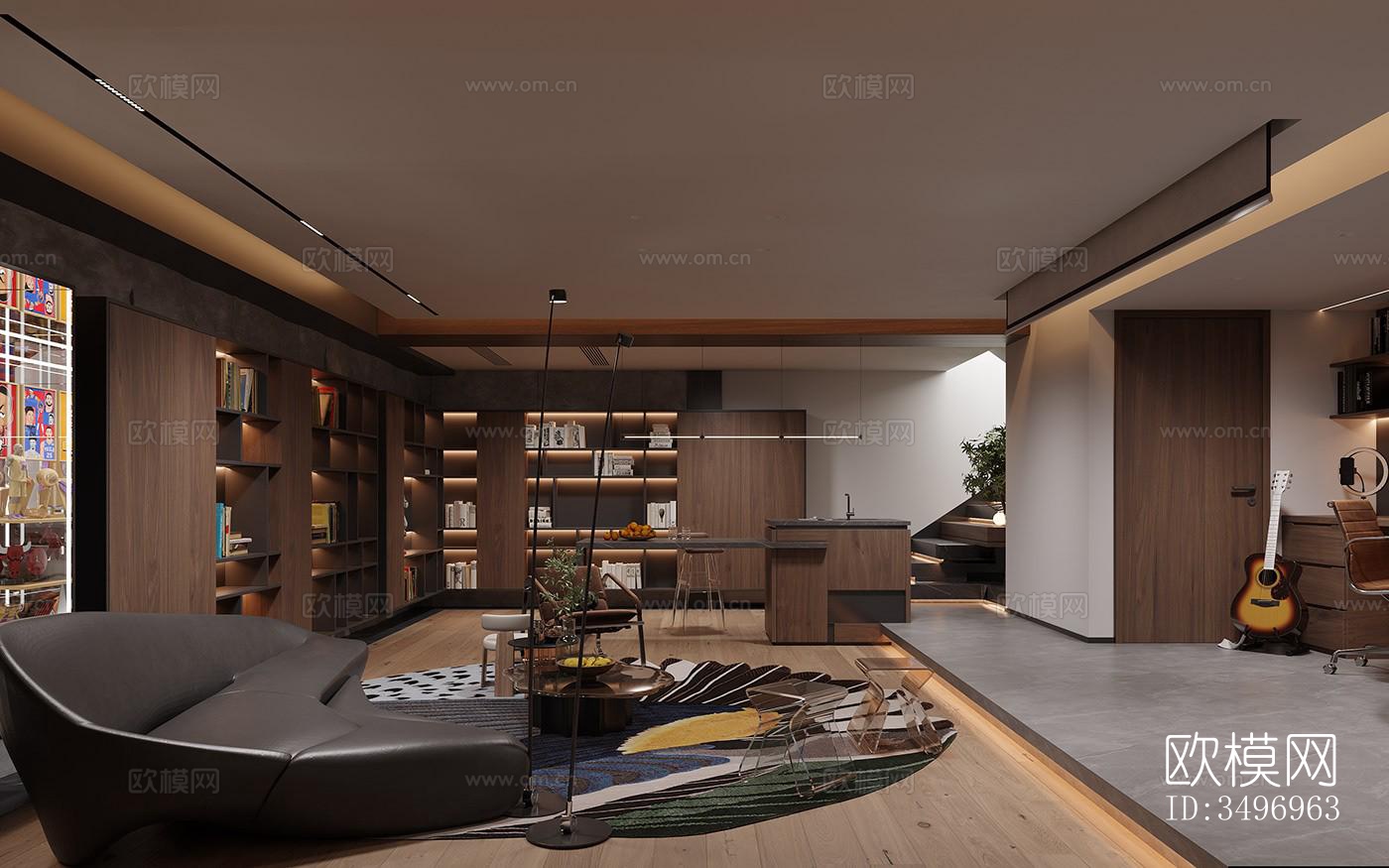 现代大平层效果图下载（渲染图3）