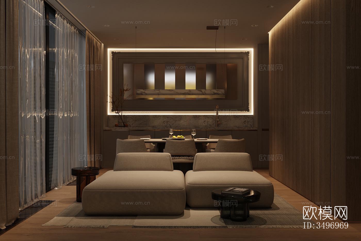 现代大平层效果图下载（渲染图20）