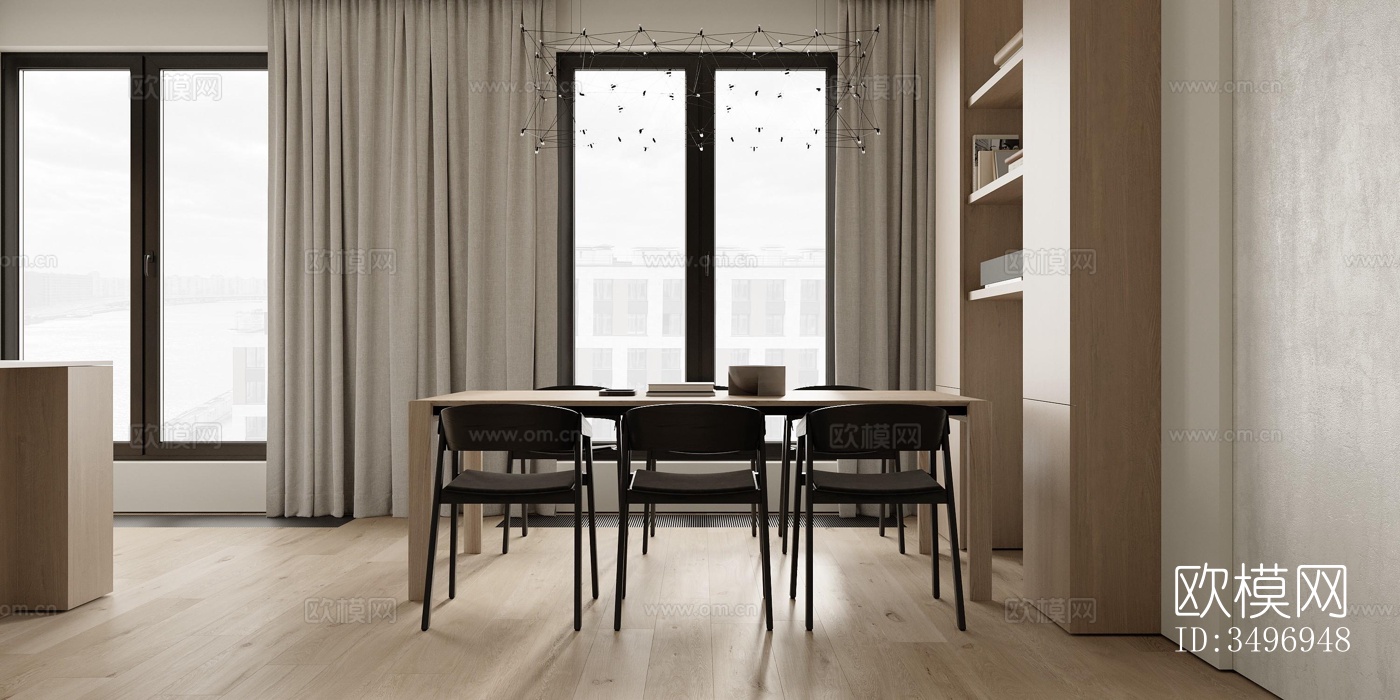 现代大平层效果图下载（渲染图2）