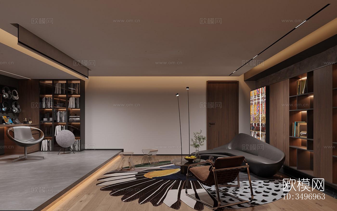 现代大平层效果图下载（渲染图2）