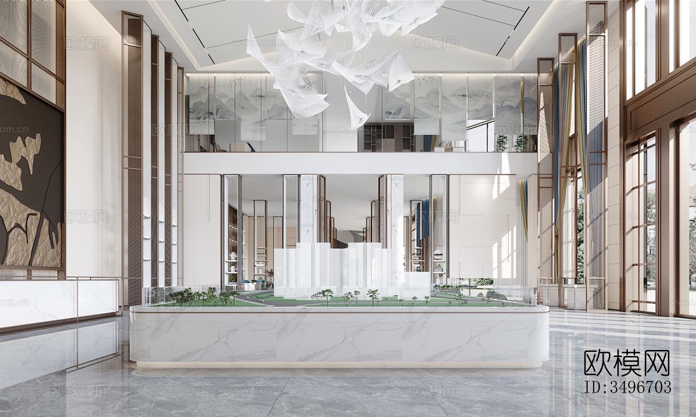 新中式售楼处效果图下载（渲染图1）