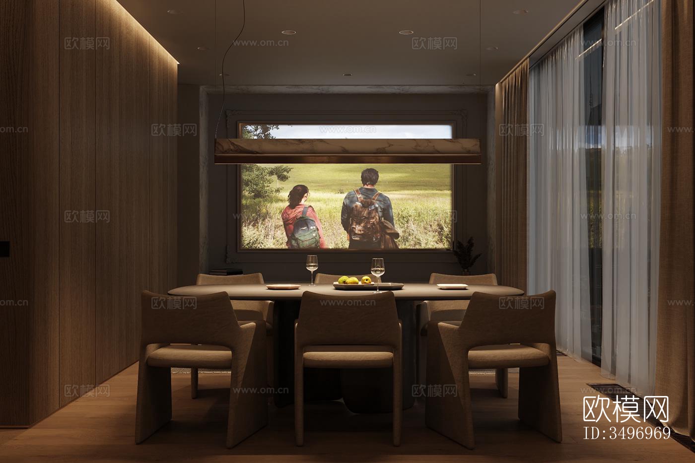 现代大平层效果图下载（渲染图3）