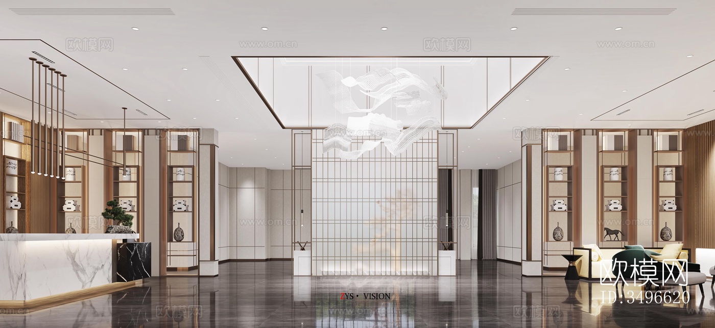 新中式售楼处效果图下载（渲染图1）