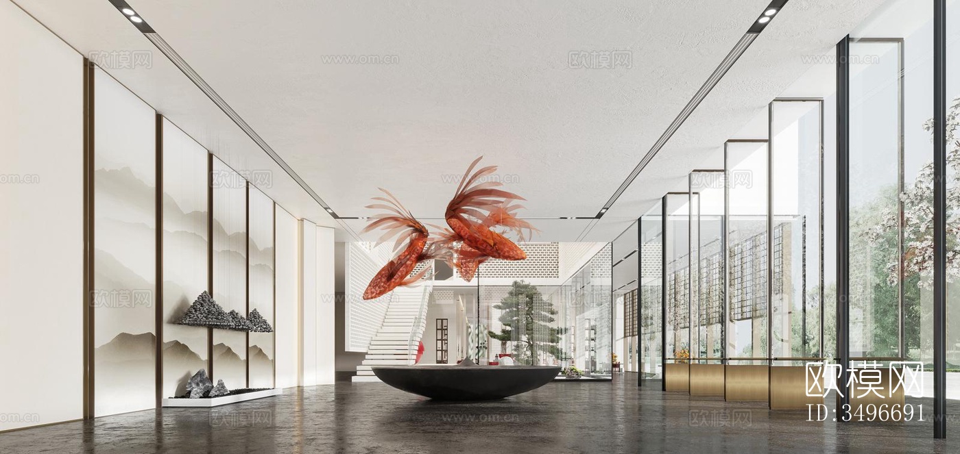 新中式售楼处效果图下载（渲染图4）