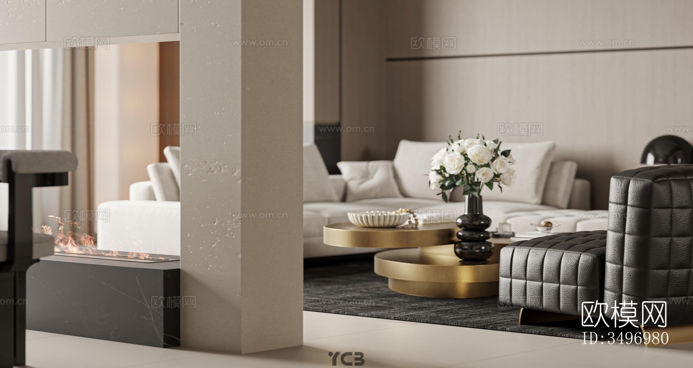 现代大平层效果图下载（渲染图12）