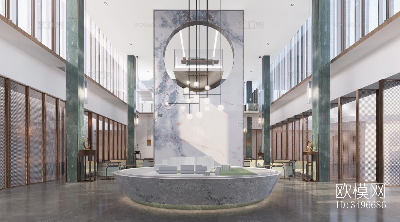 新中式售楼处效果图下载（渲染图5）