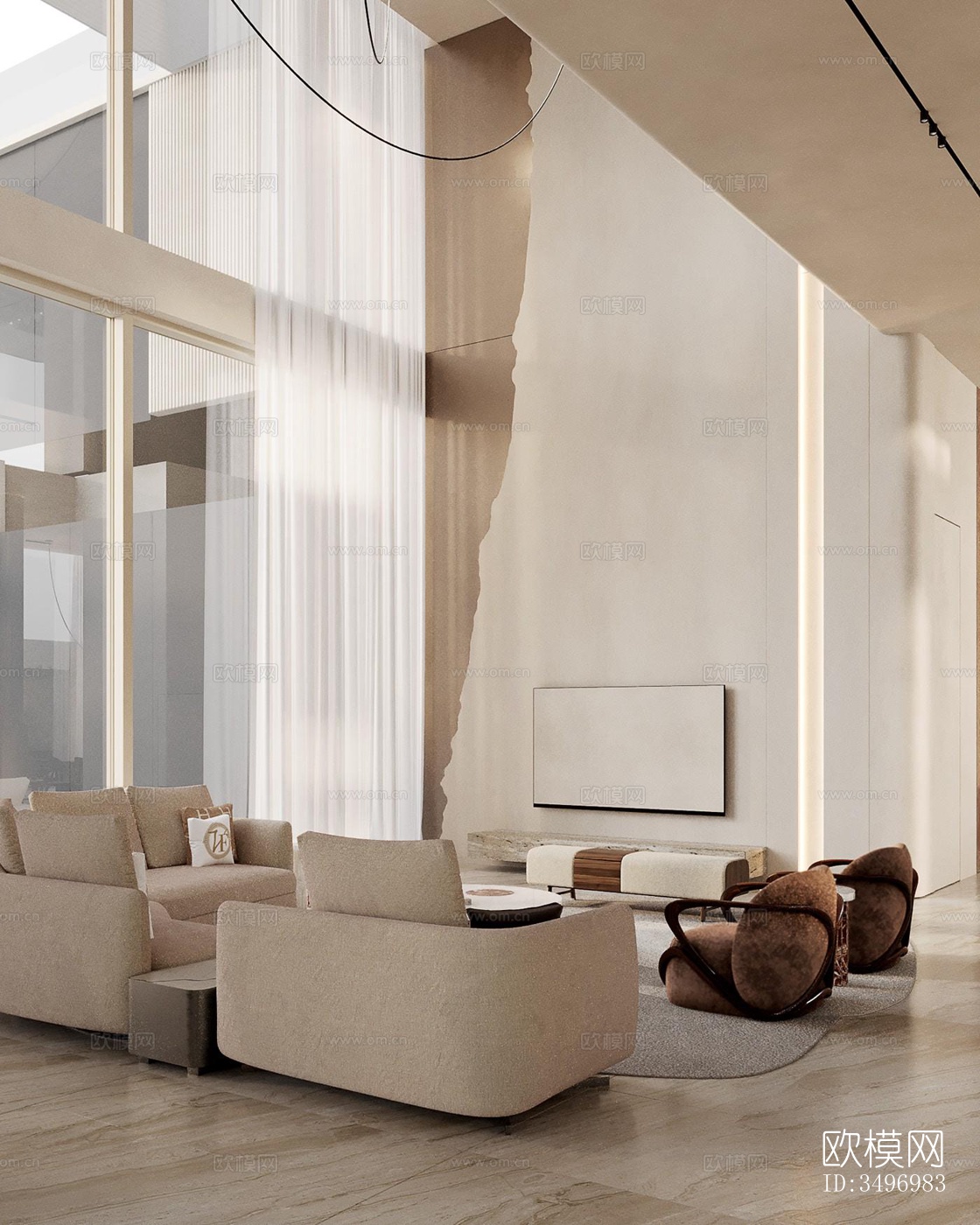 现代大平层效果图下载（渲染图16）