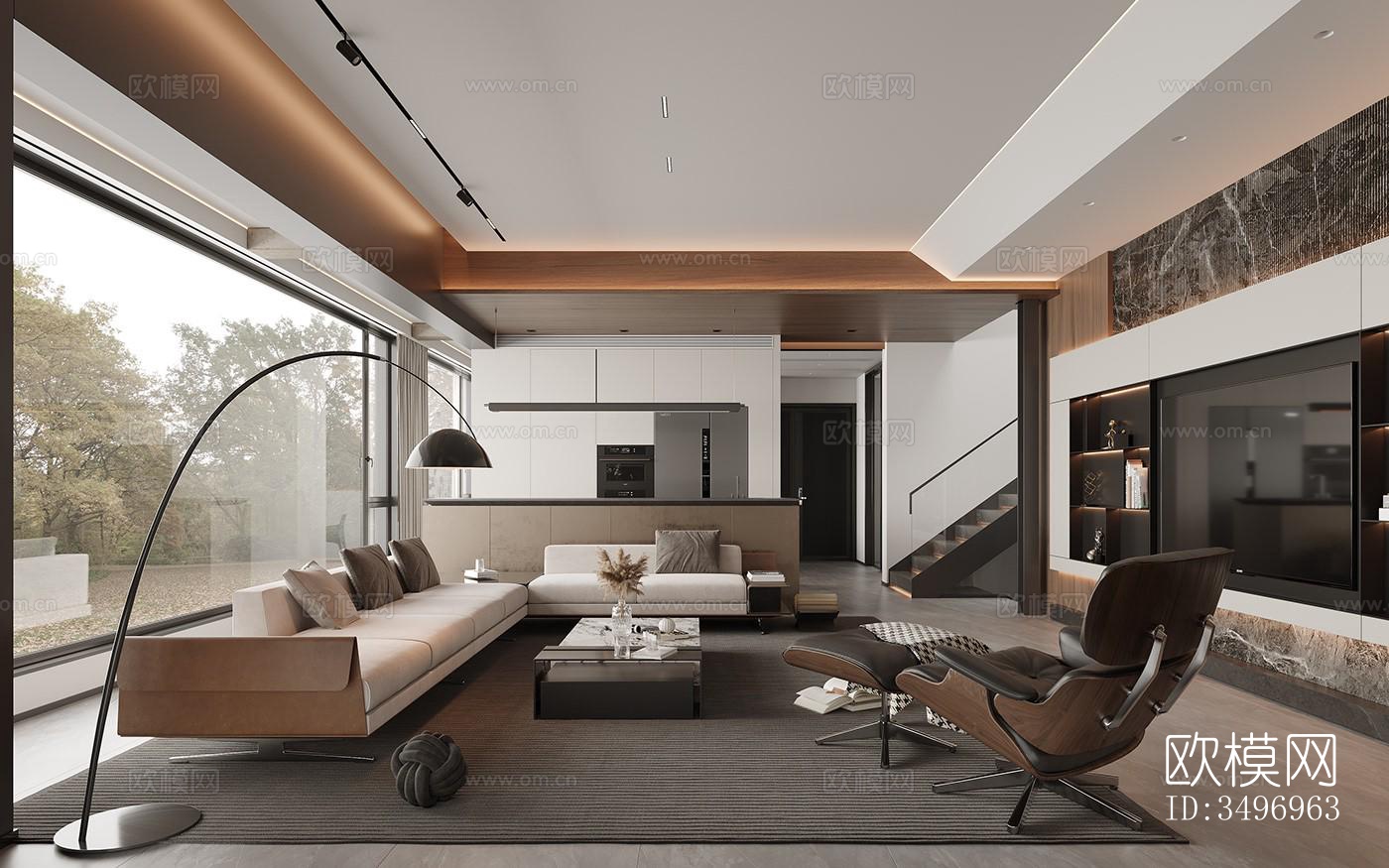 现代大平层效果图下载（渲染图12）