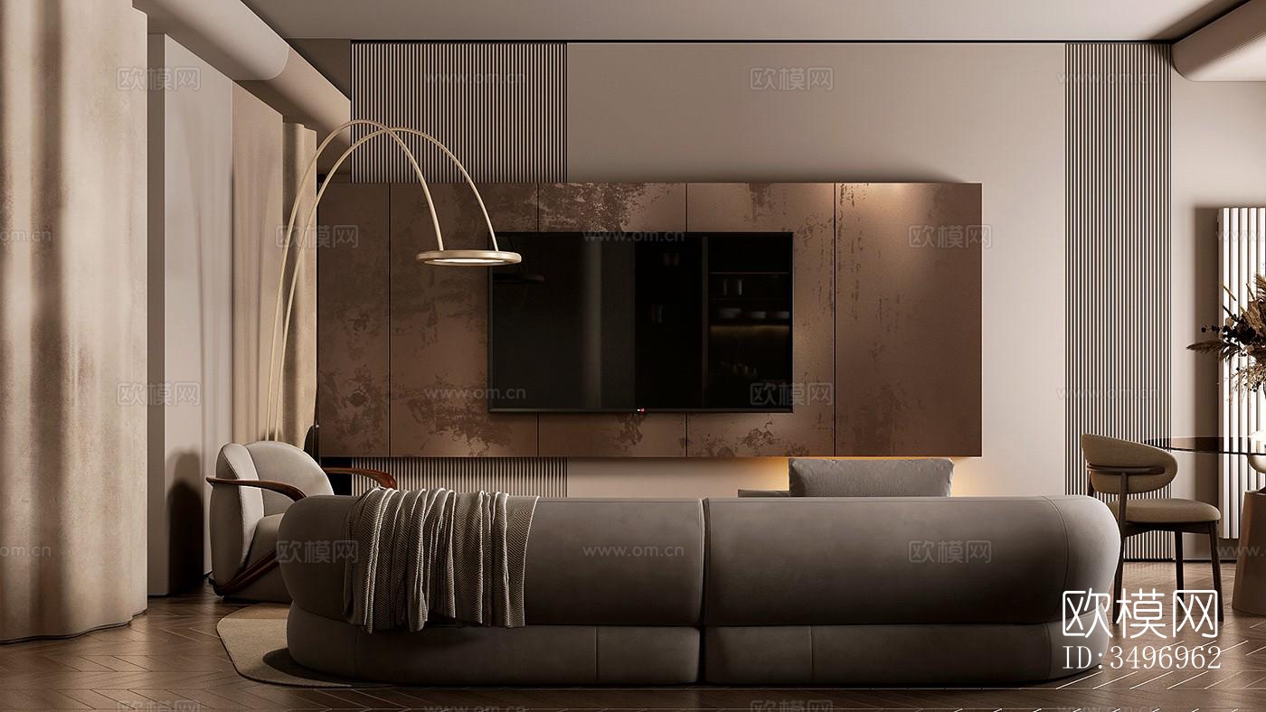 现代大平层效果图下载（渲染图1）