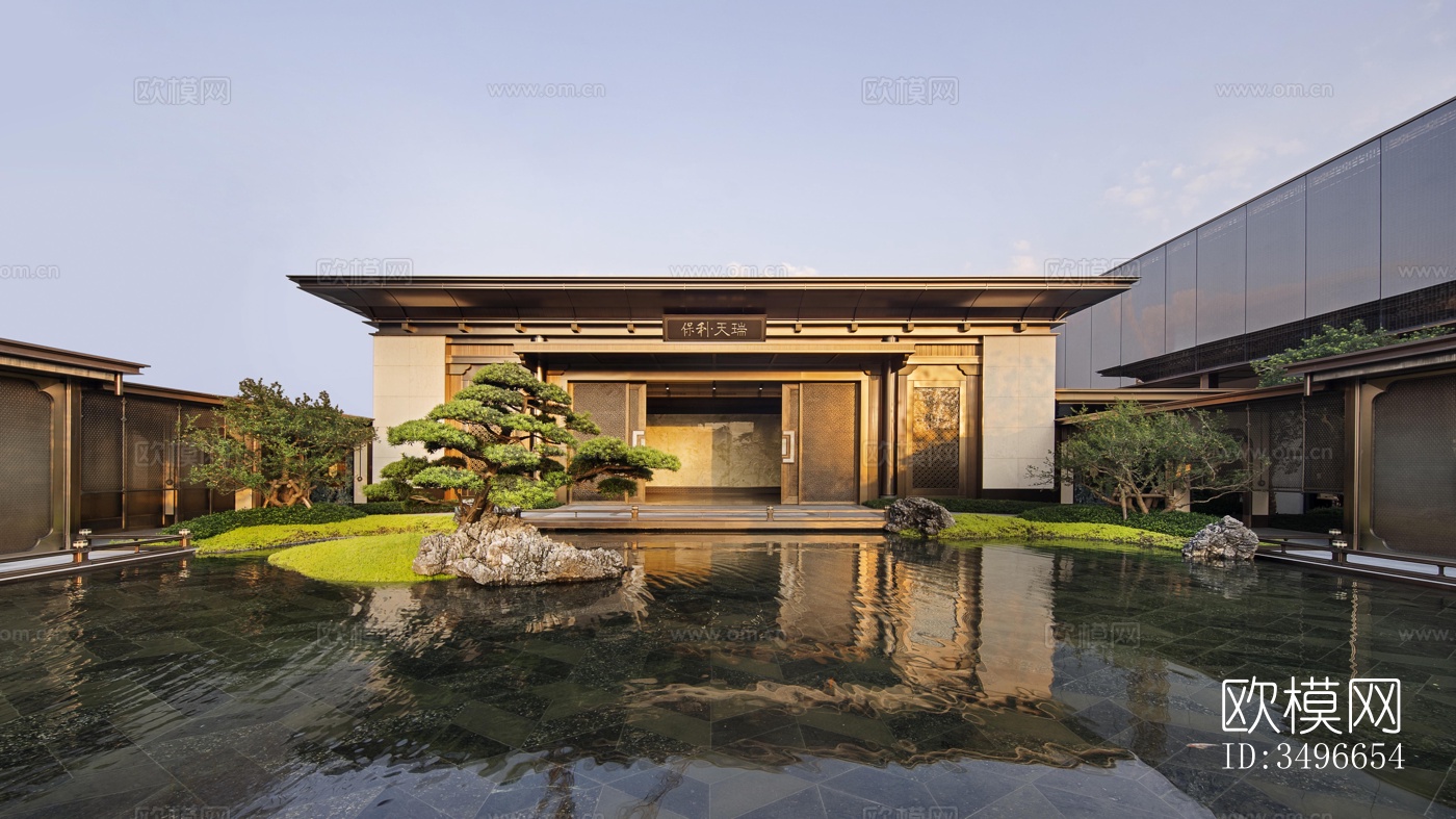 新中式售楼处效果图下载（渲染图2）