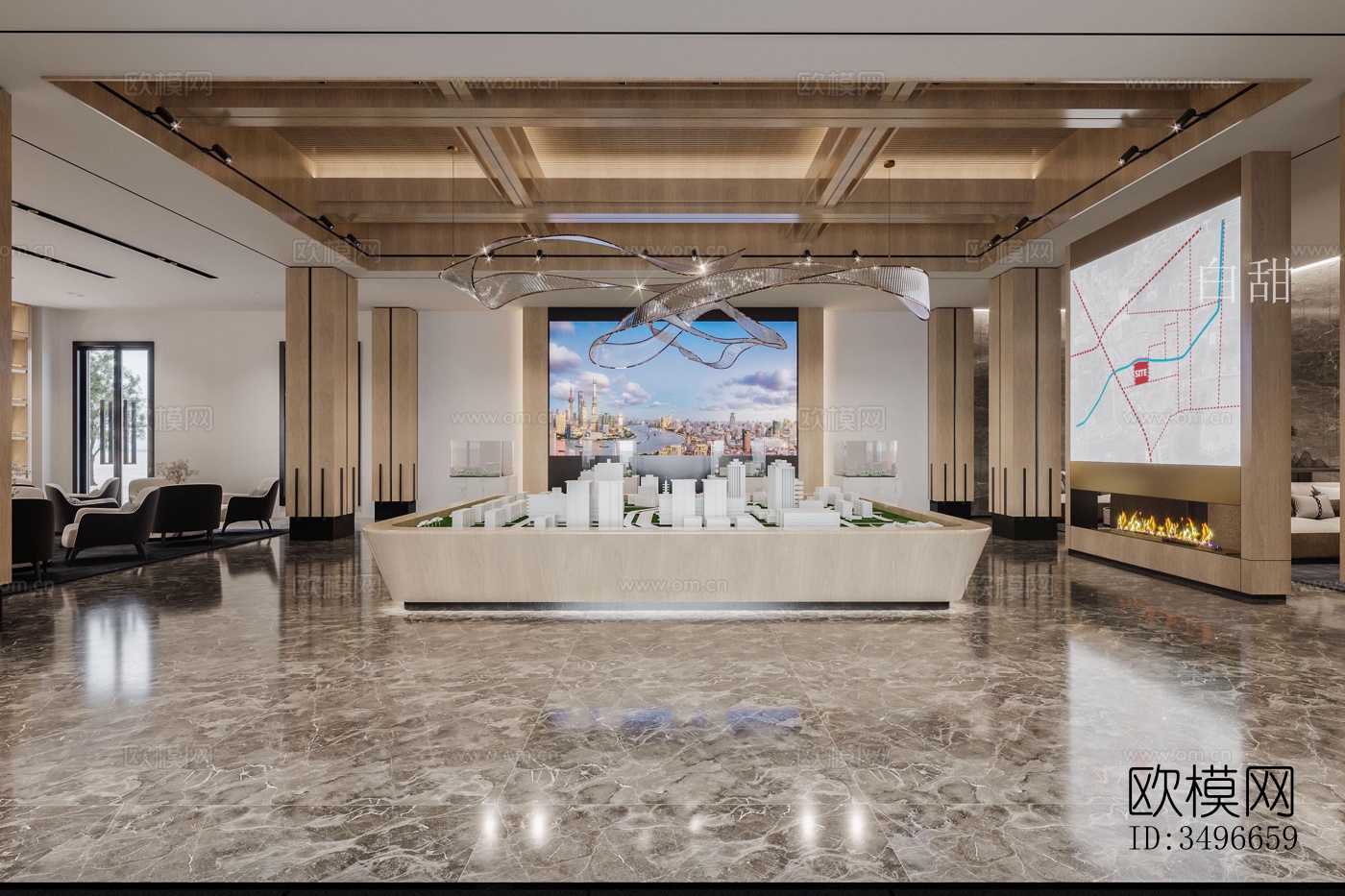 新中式售楼处效果图下载（渲染图5）