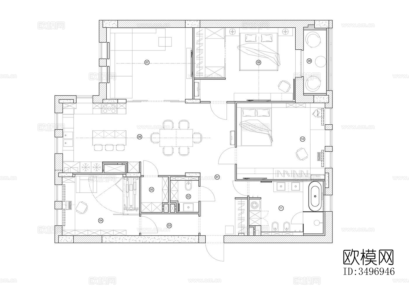 现代大平层效果图下载（渲染图1）