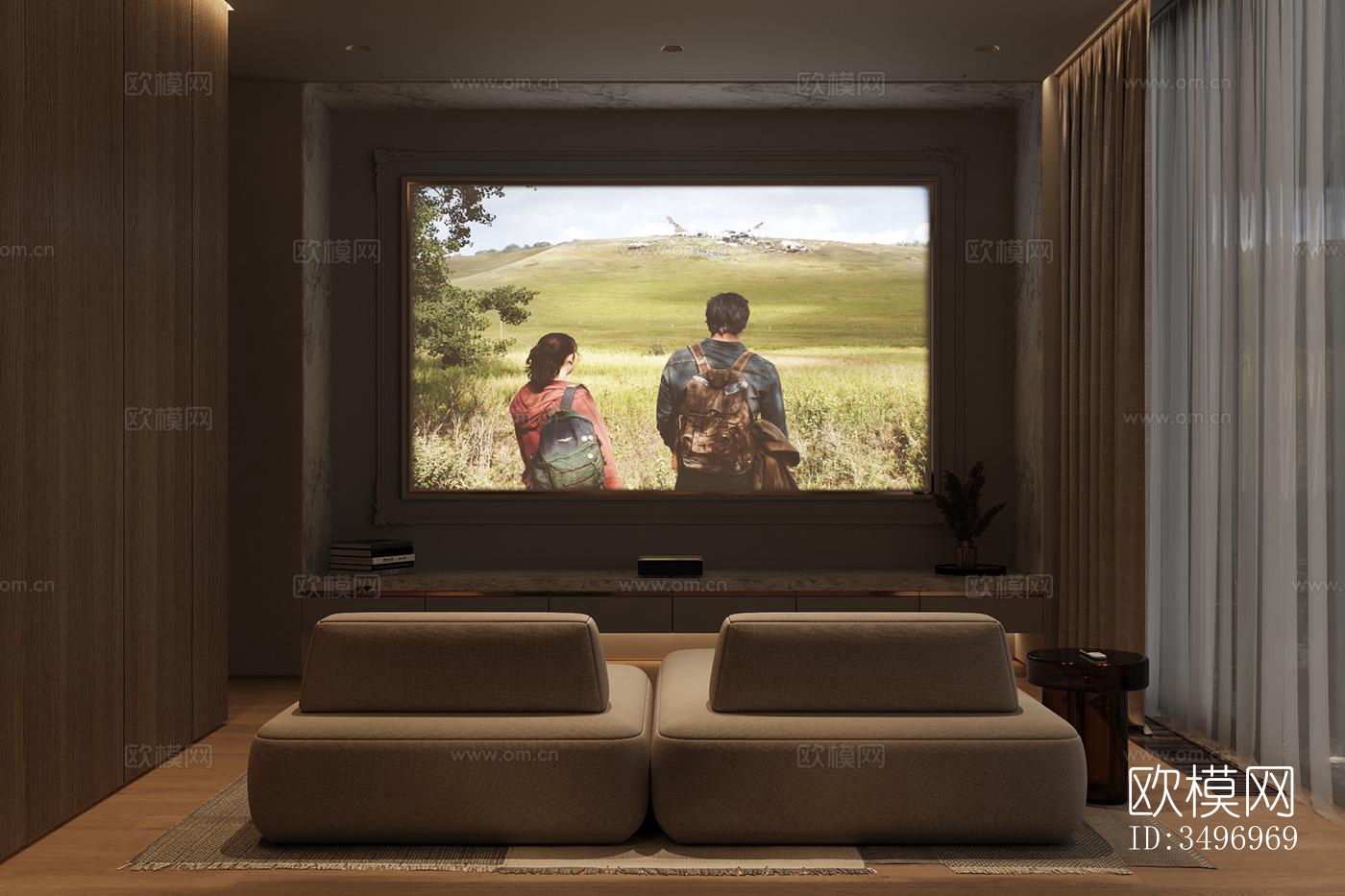 现代大平层效果图下载（渲染图2）