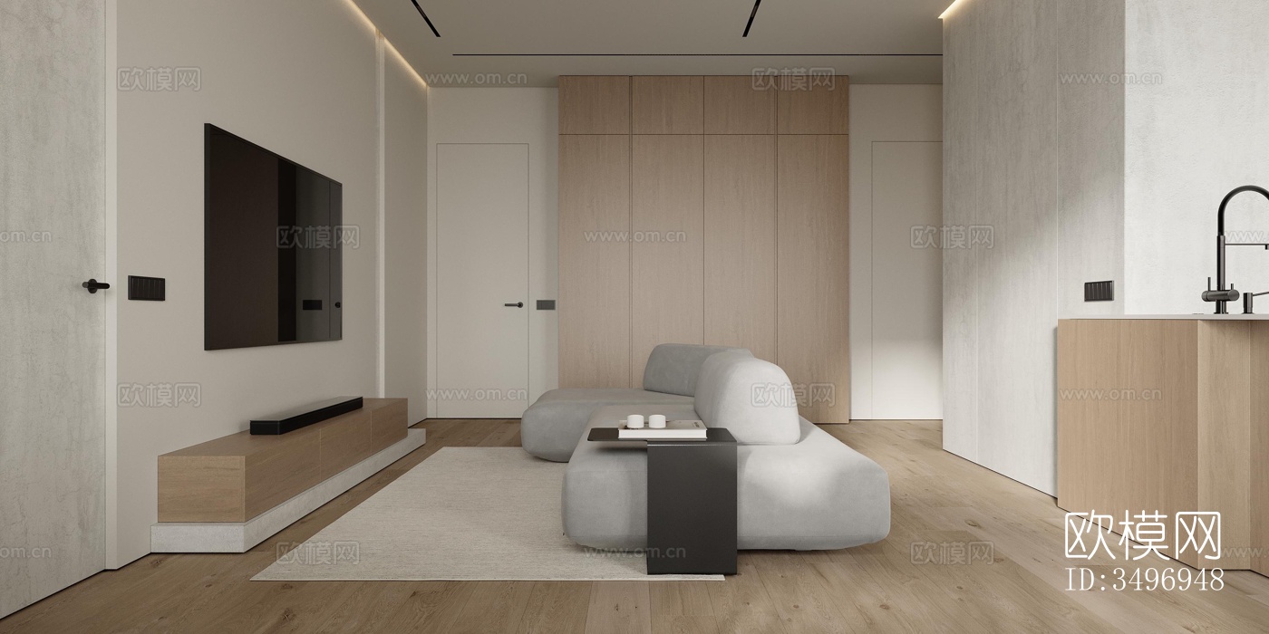 现代大平层效果图下载（渲染图14）