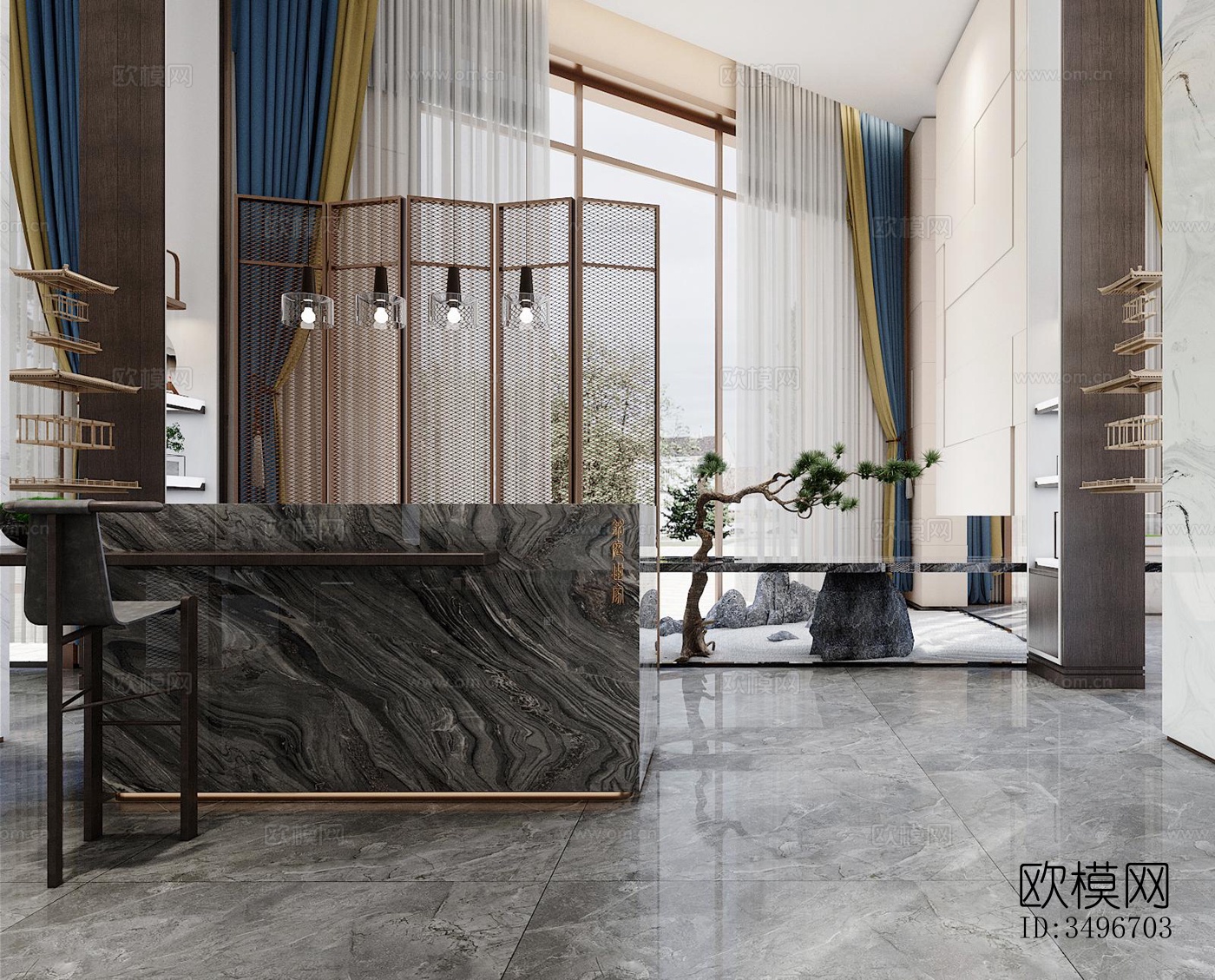 新中式售楼处效果图下载（渲染图3）