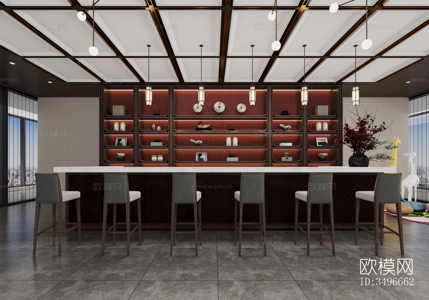 新中式售楼处效果图下载（渲染图4）