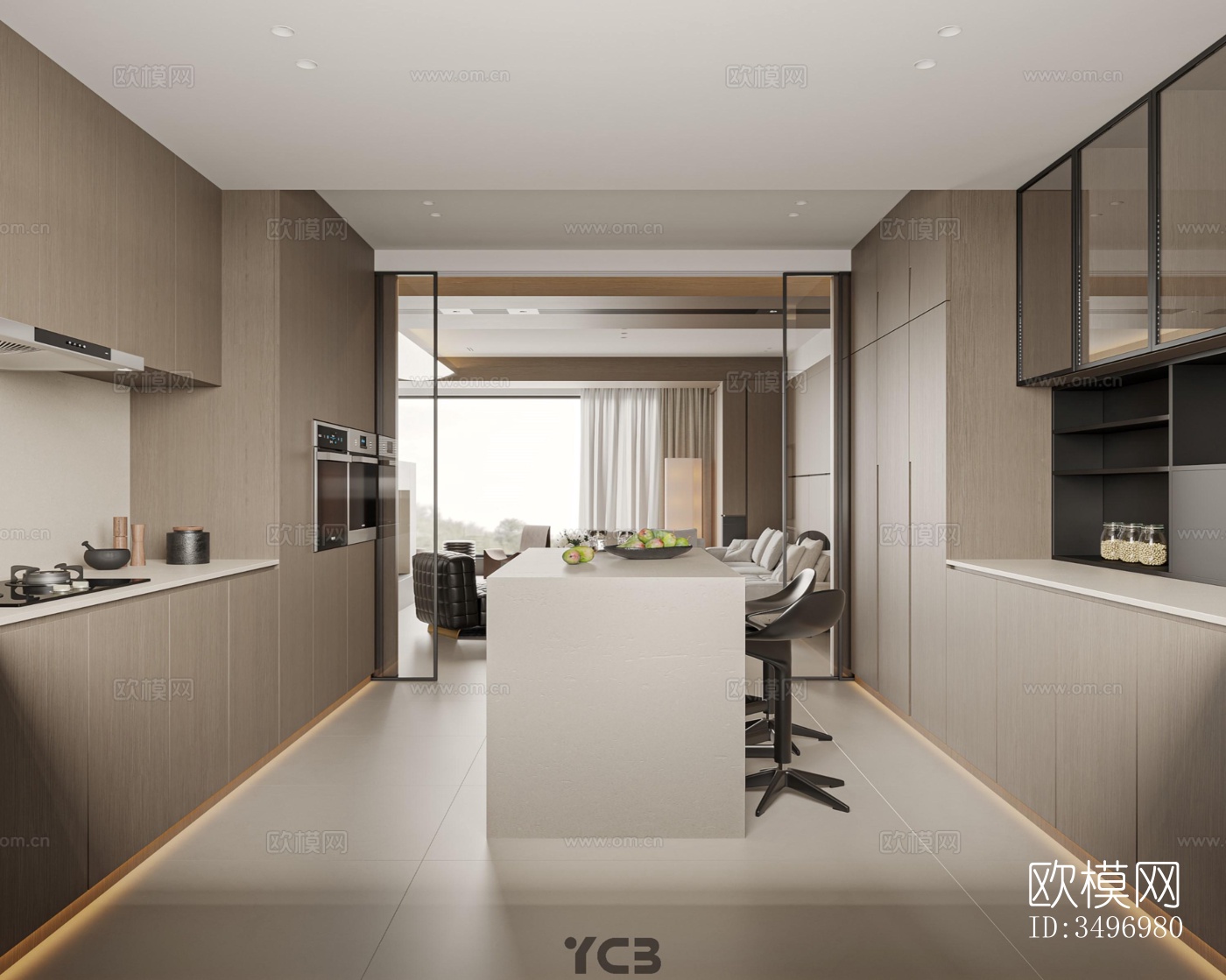 现代大平层效果图下载（渲染图2）