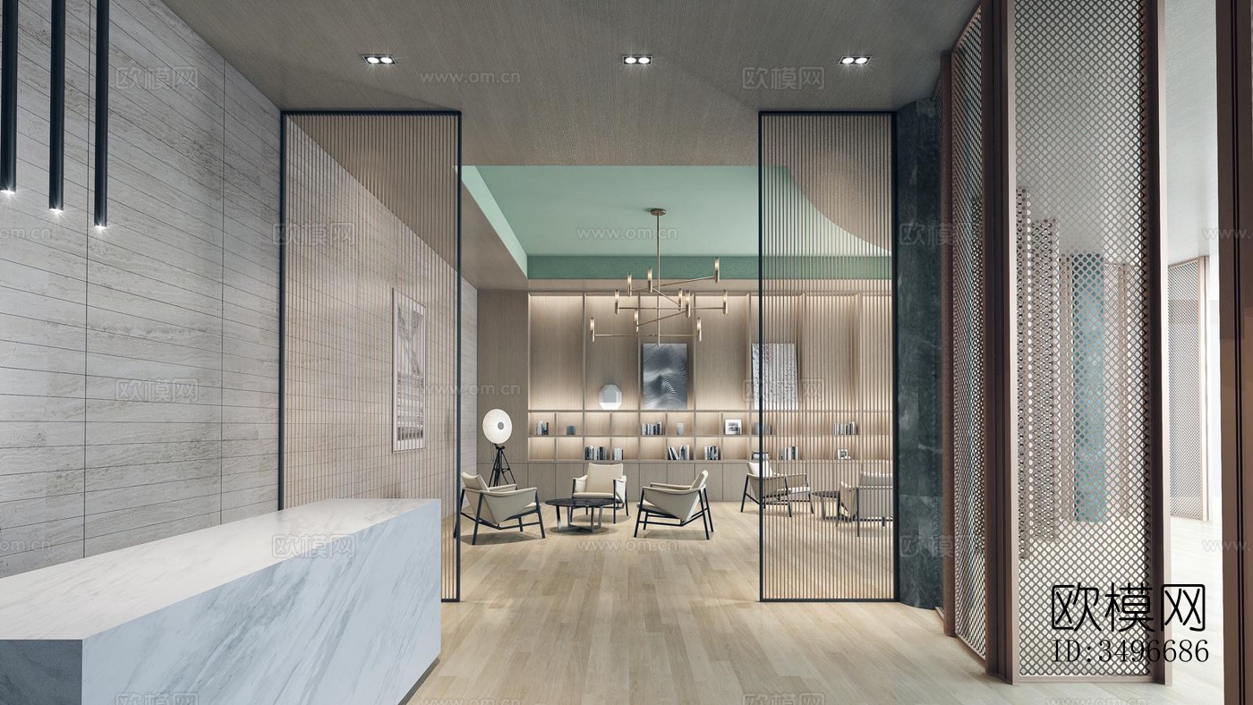 新中式售楼处效果图下载（渲染图7）