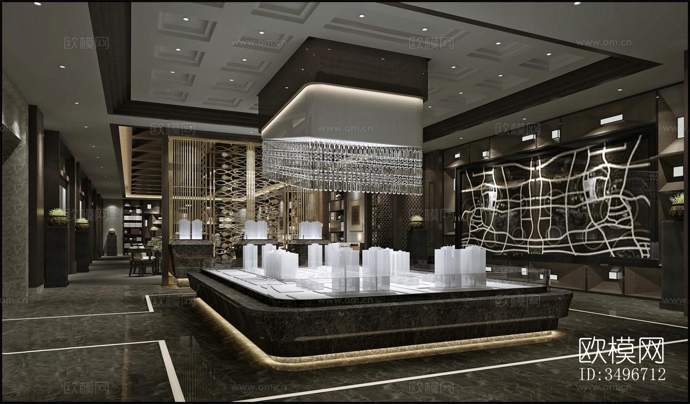 新中式售楼处效果图下载（渲染图2）