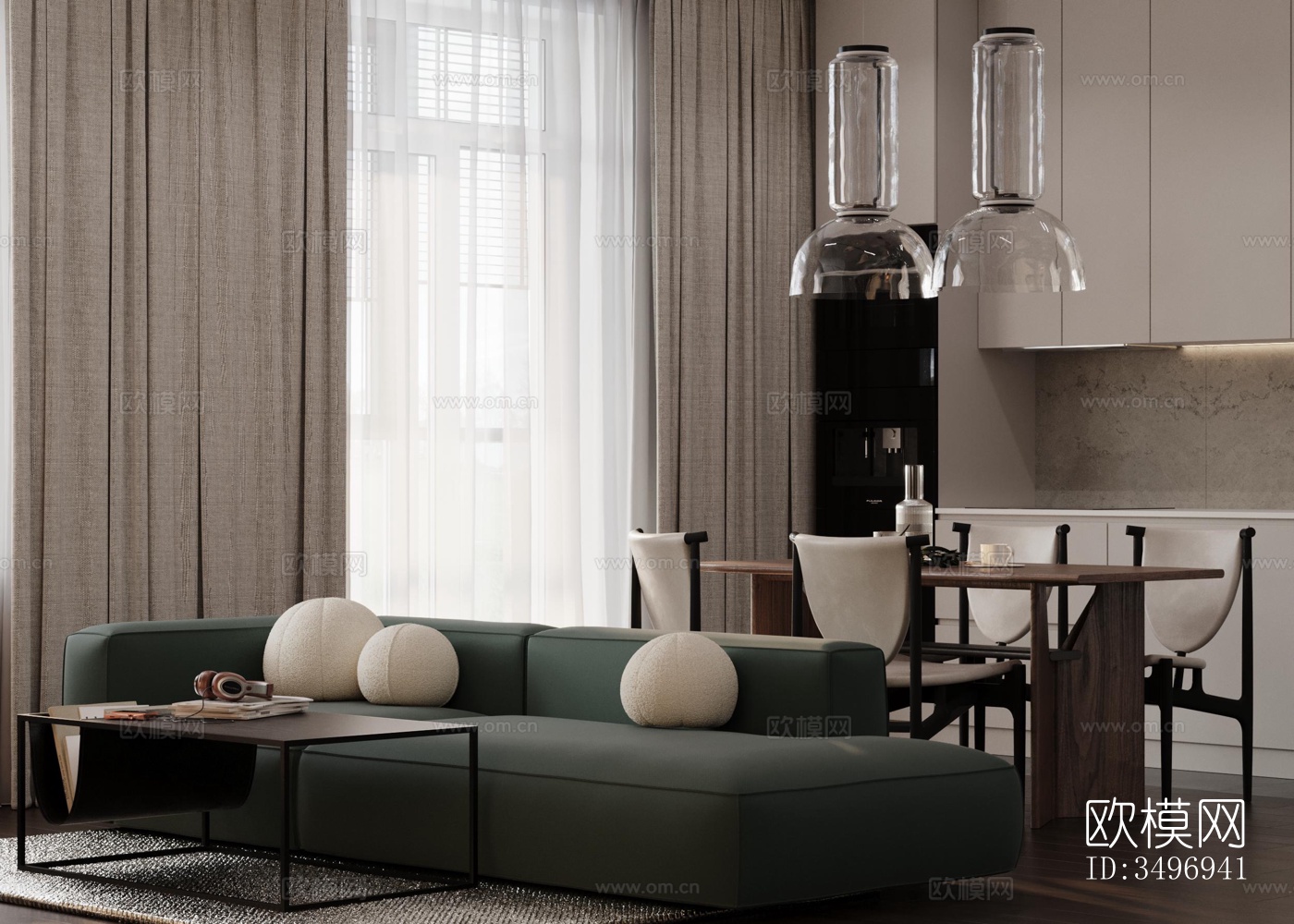 现代大平层效果图下载（渲染图15）