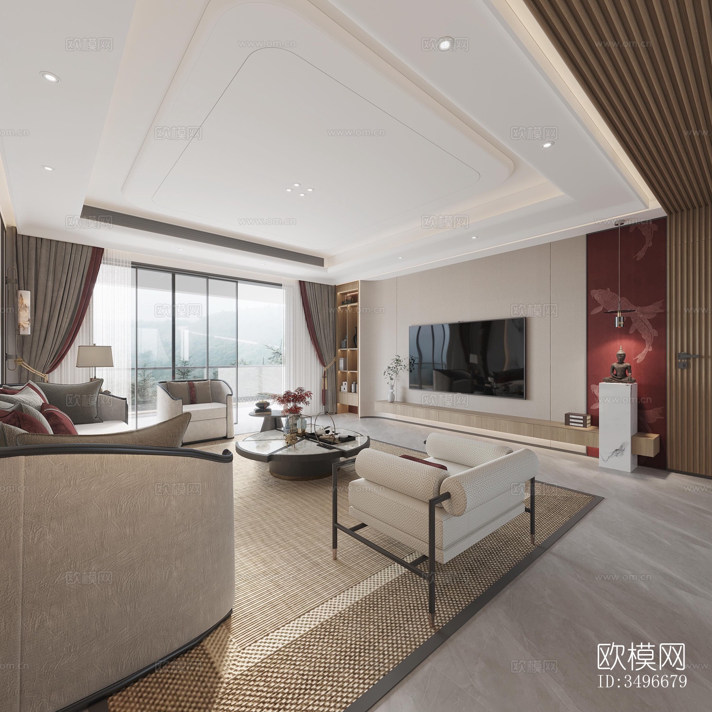 新中式售楼处效果图下载（渲染图5）