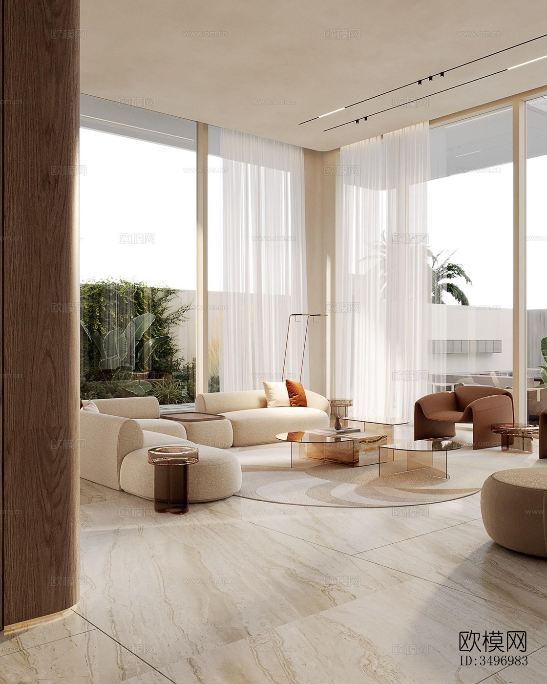 现代大平层效果图下载（渲染图1）