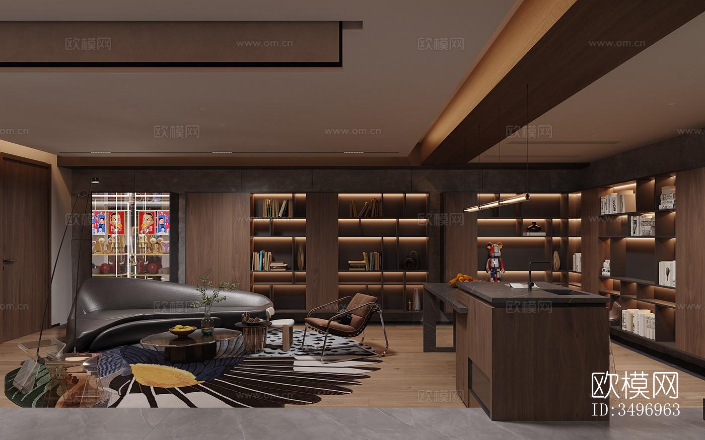 现代大平层效果图下载（渲染图4）