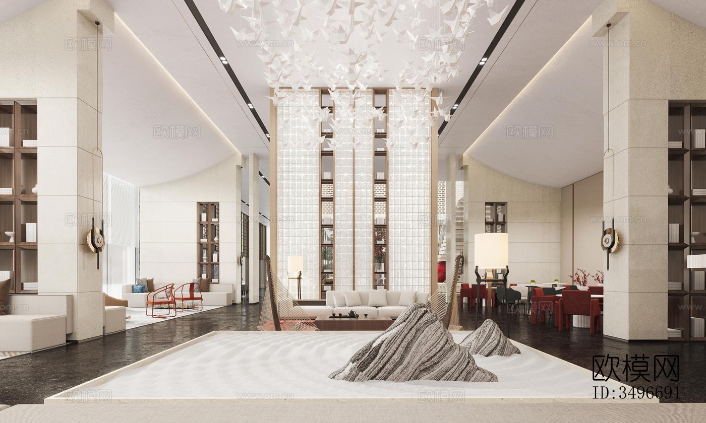 新中式售楼处效果图下载（渲染图2）