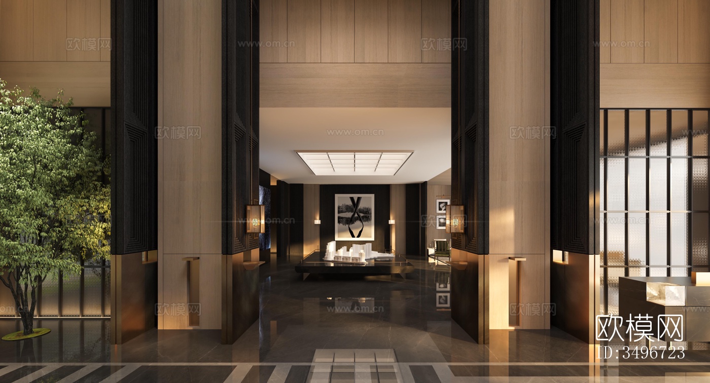 新中式售楼处效果图下载（渲染图3）