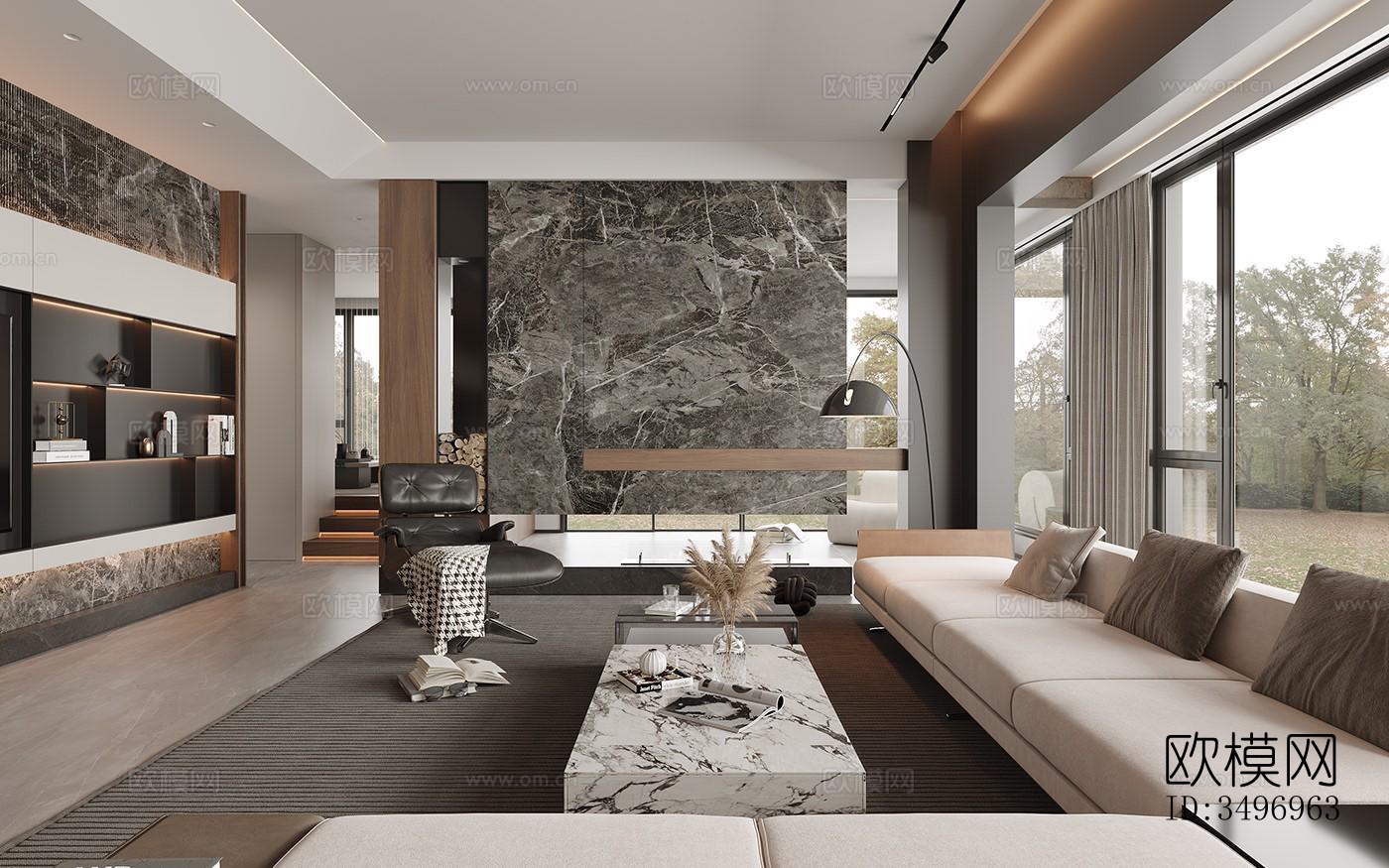 现代大平层效果图下载（渲染图15）