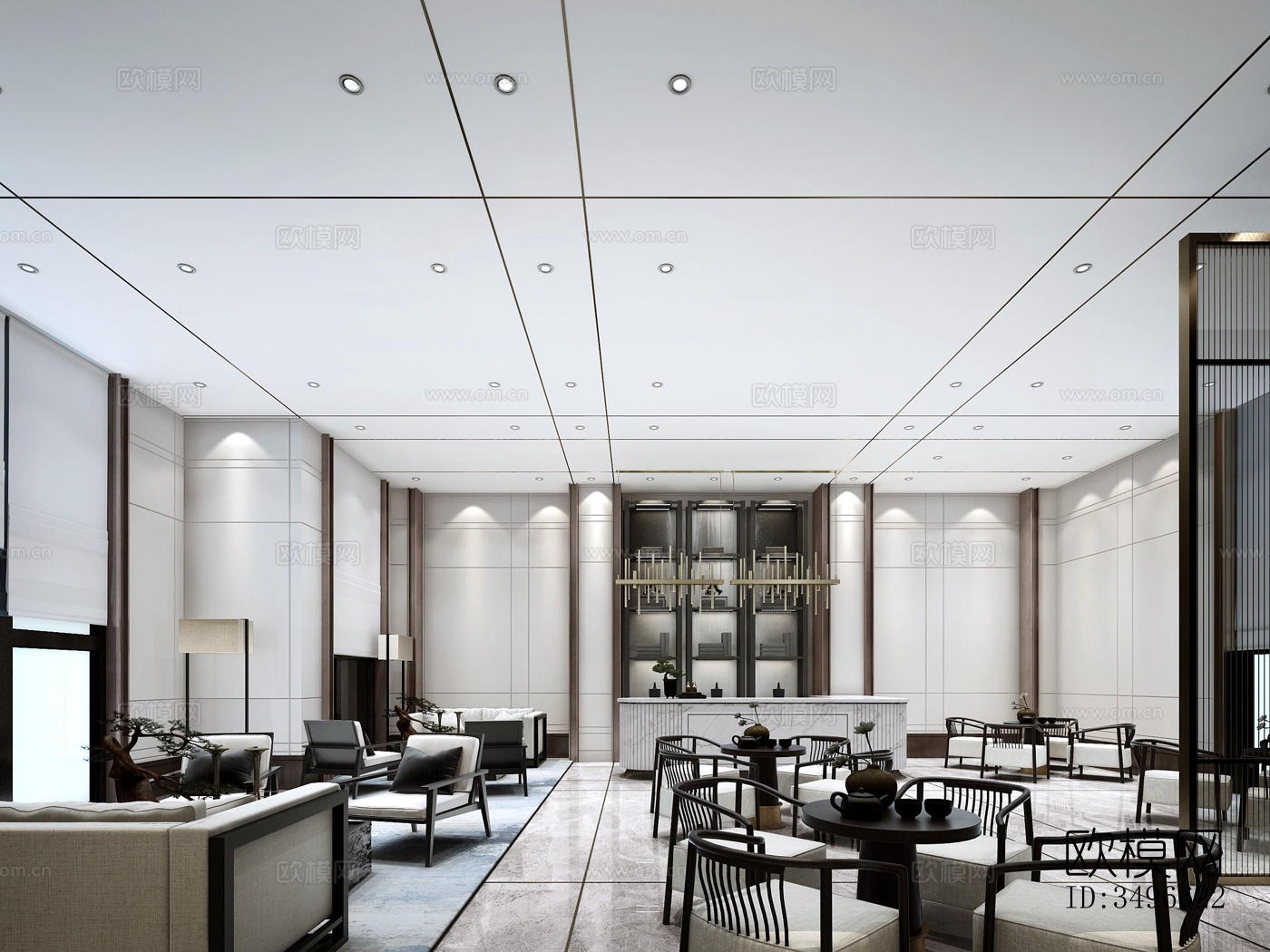 新中式售楼处效果图下载（渲染图5）