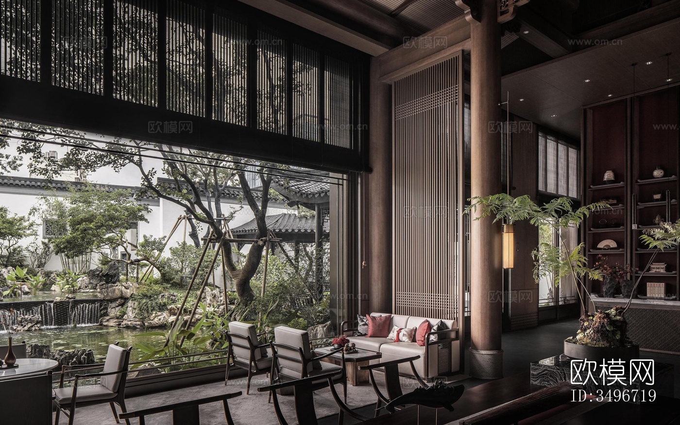 新中式售楼处效果图下载（渲染图5）