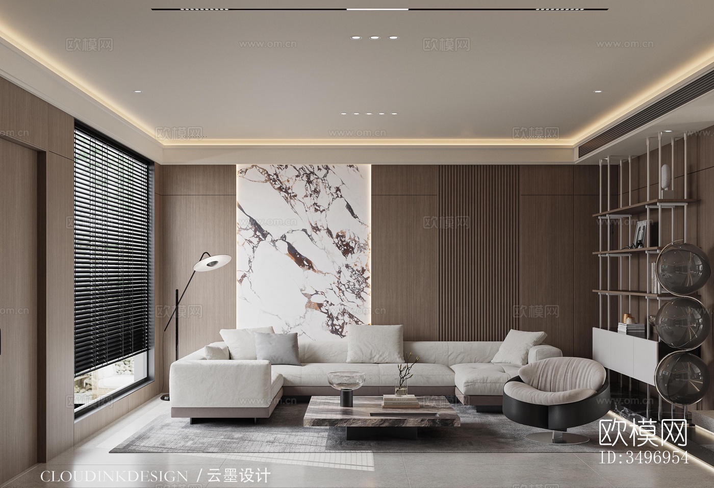 现代大平层效果图下载（渲染图1）