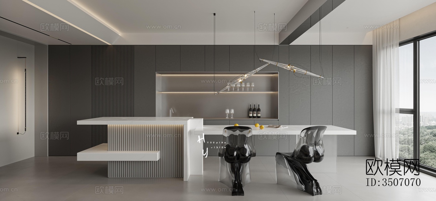 现代大平层效果图下载（渲染图16）