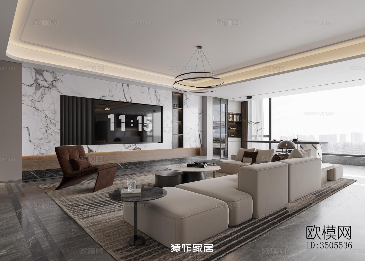 现代大平层效果图下载（渲染图4）