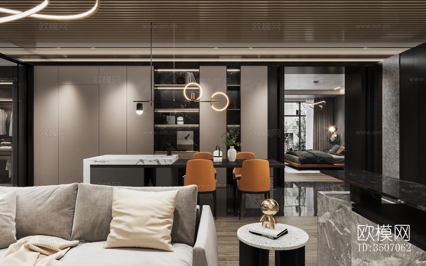 现代大平层效果图下载（渲染图4）