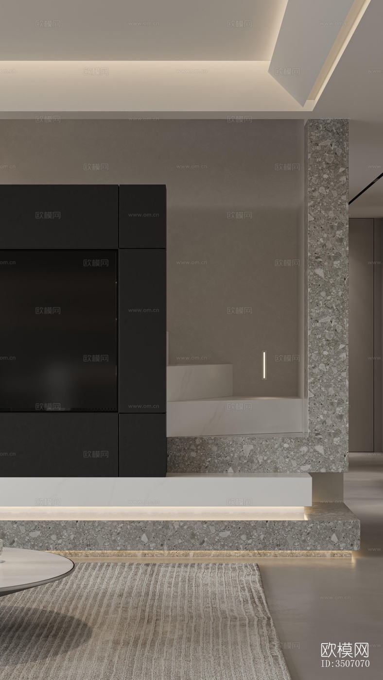 现代大平层效果图下载（渲染图2）