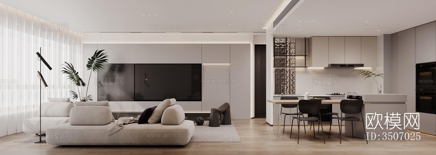 现代大平层效果图下载（渲染图11）