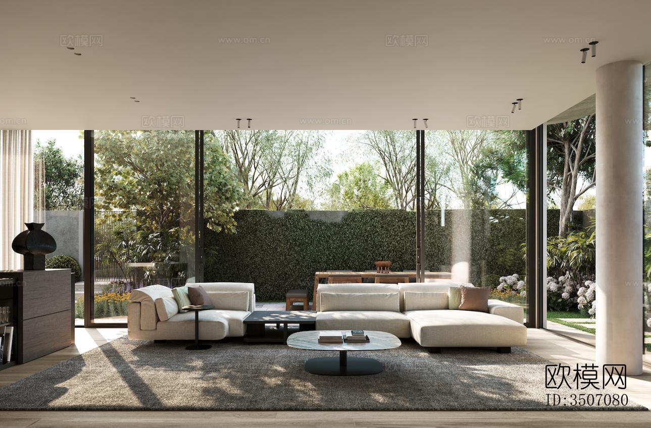 现代大平层效果图下载（渲染图1）