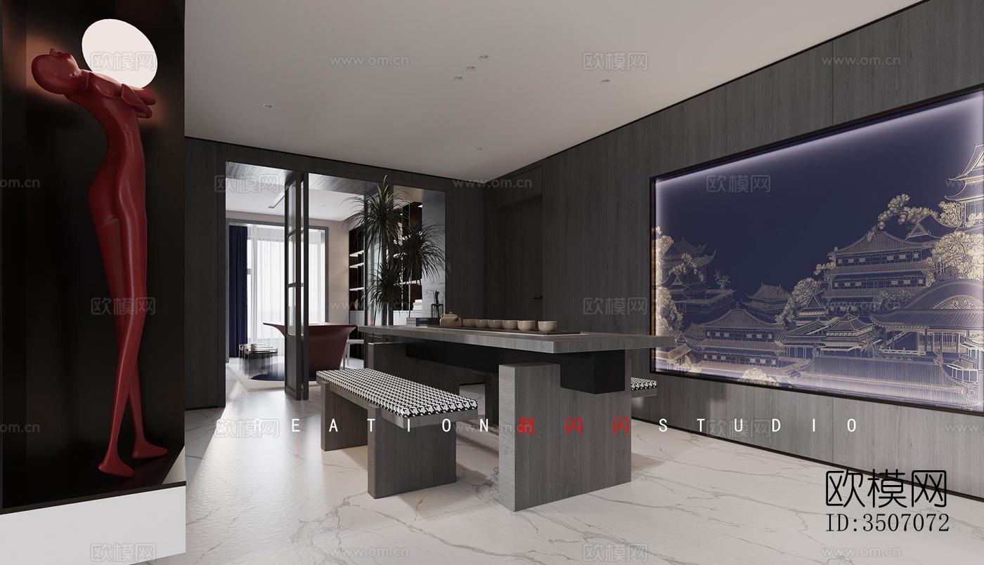 现代大平层效果图下载（渲染图8）