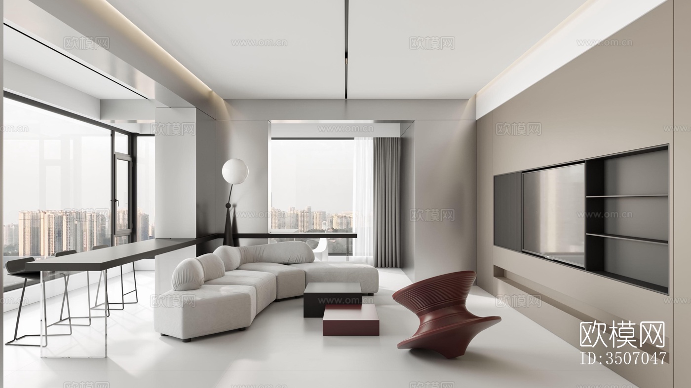 现代大平层效果图下载（渲染图16）