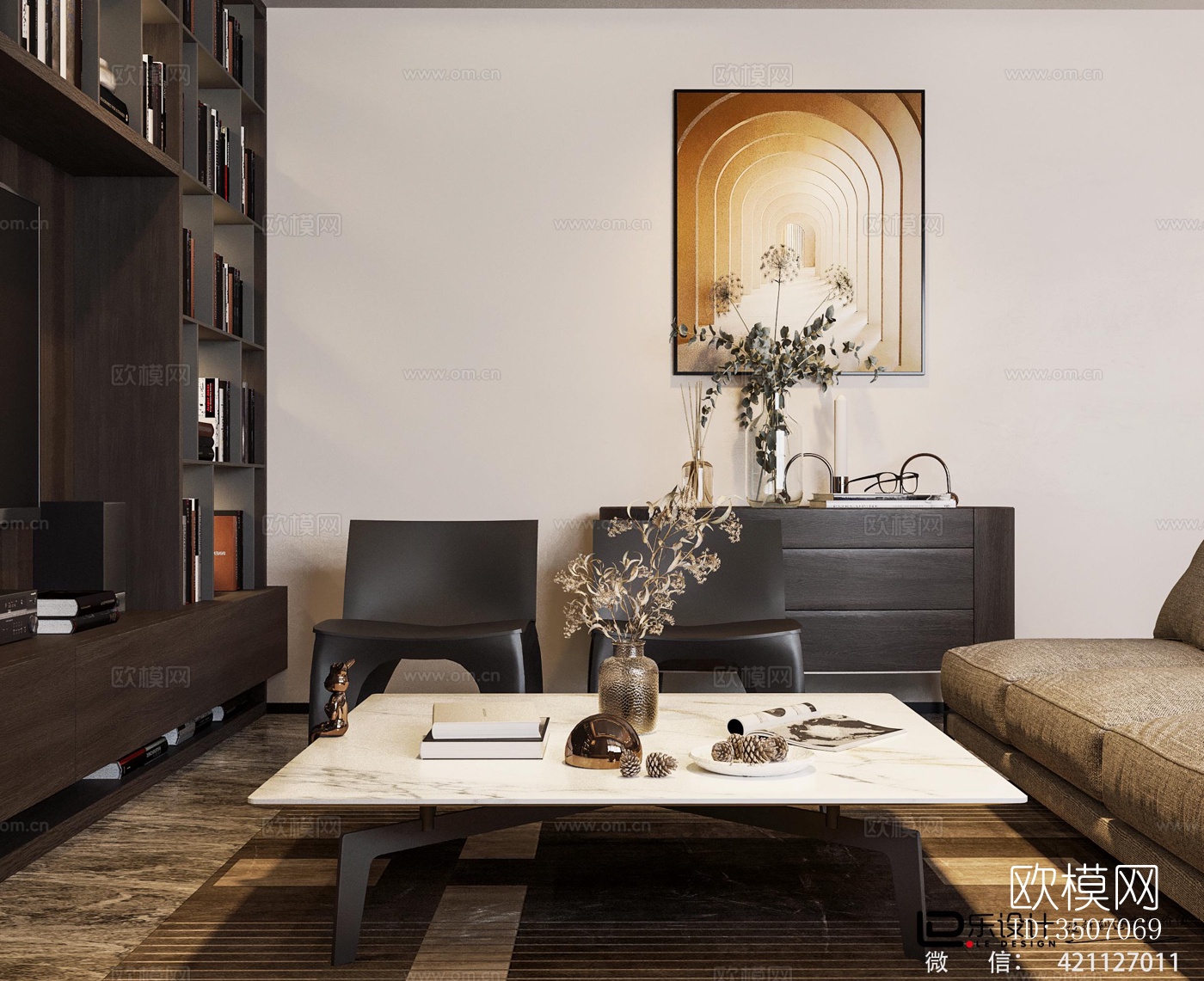 现代大平层效果图下载（渲染图15）