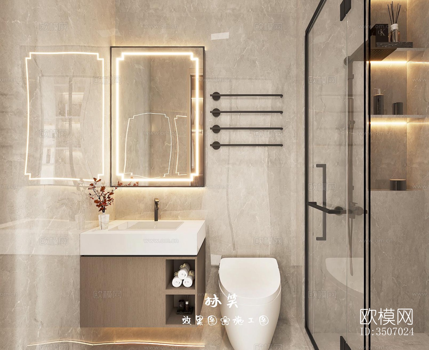 新中式大平层效果图下载（渲染图6）