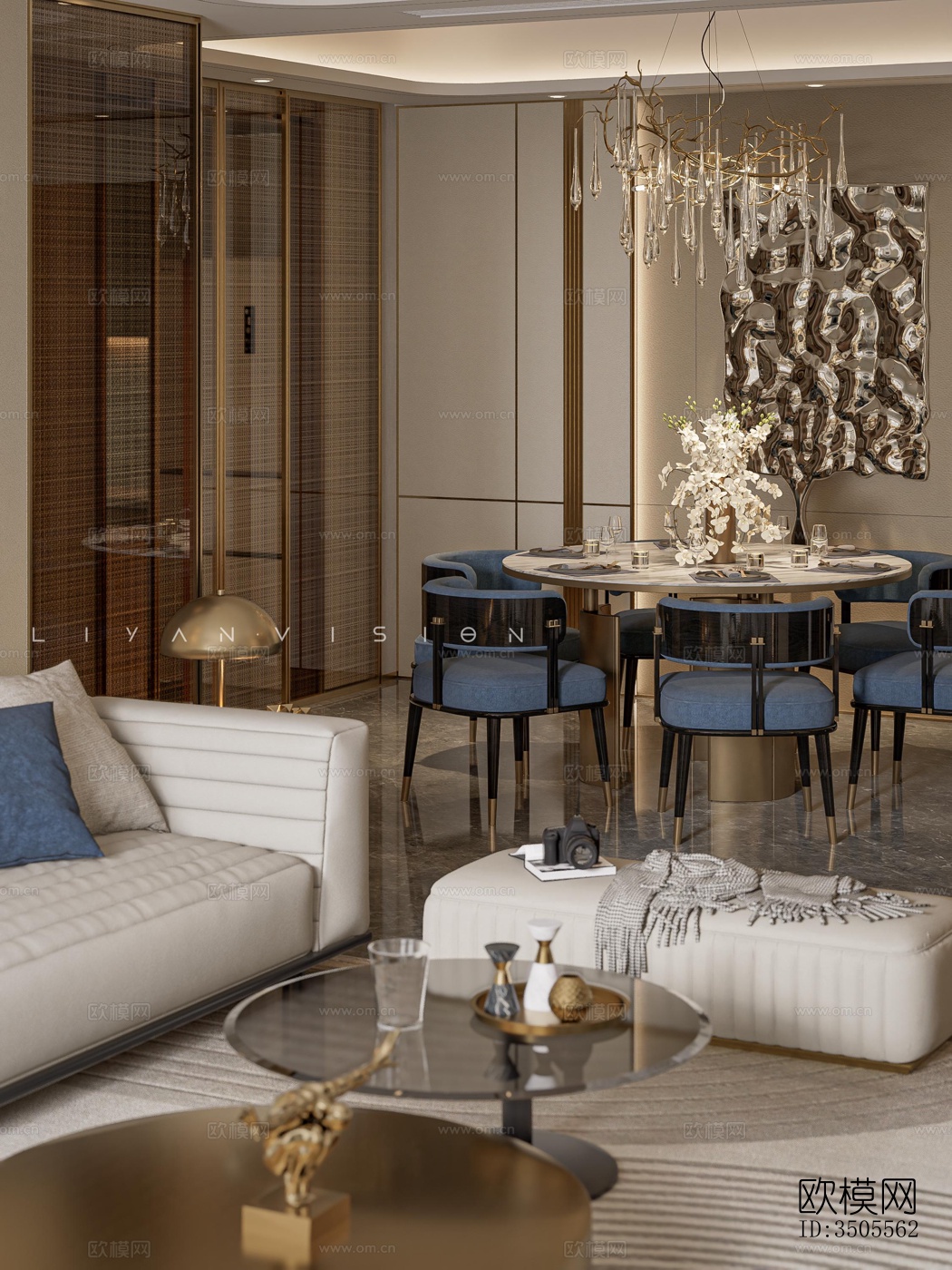 现代大平层效果图下载（渲染图3）