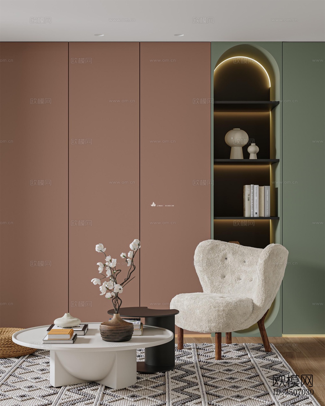 现代大平层效果图下载（渲染图3）