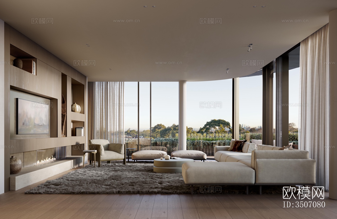 现代大平层效果图下载（渲染图6）