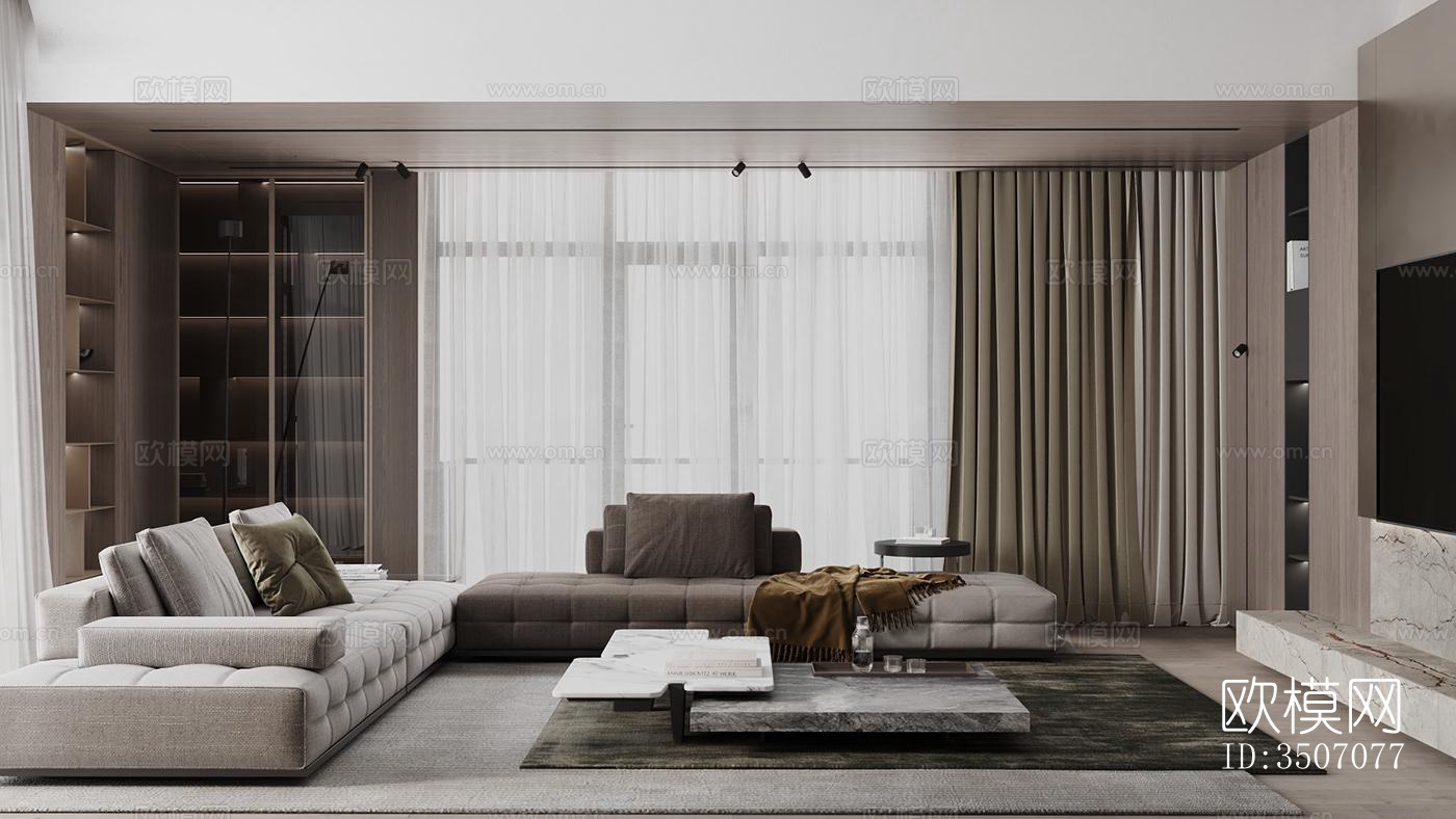 现代大平层效果图下载（渲染图12）