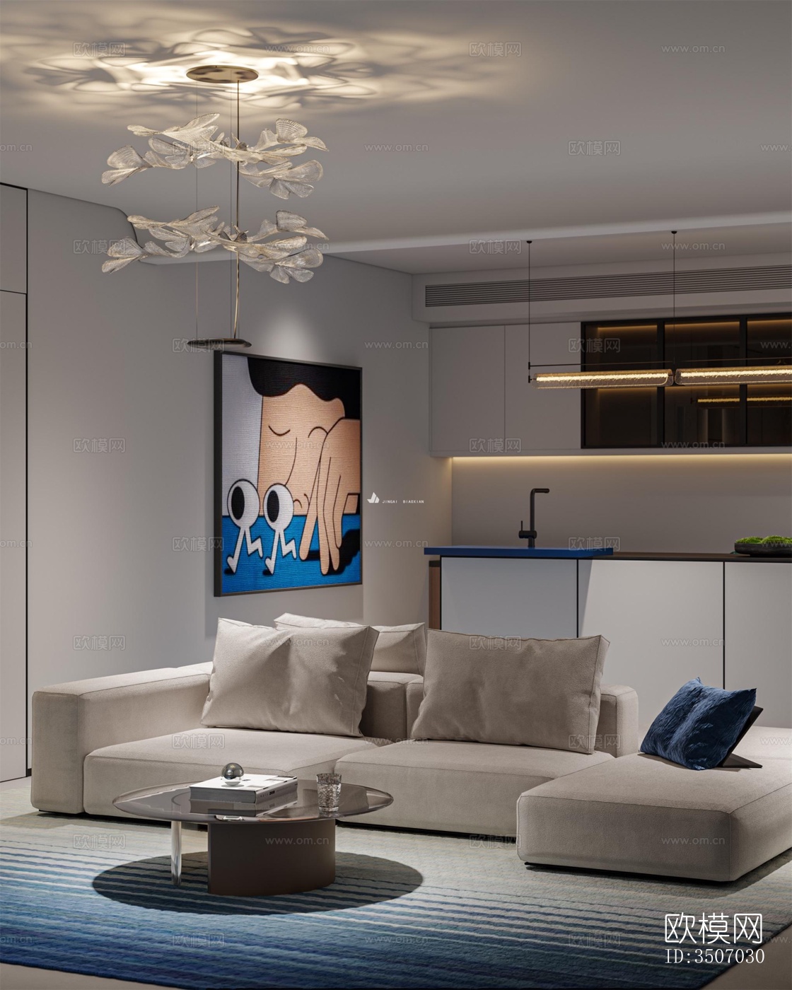 现代大平层效果图下载（渲染图8）